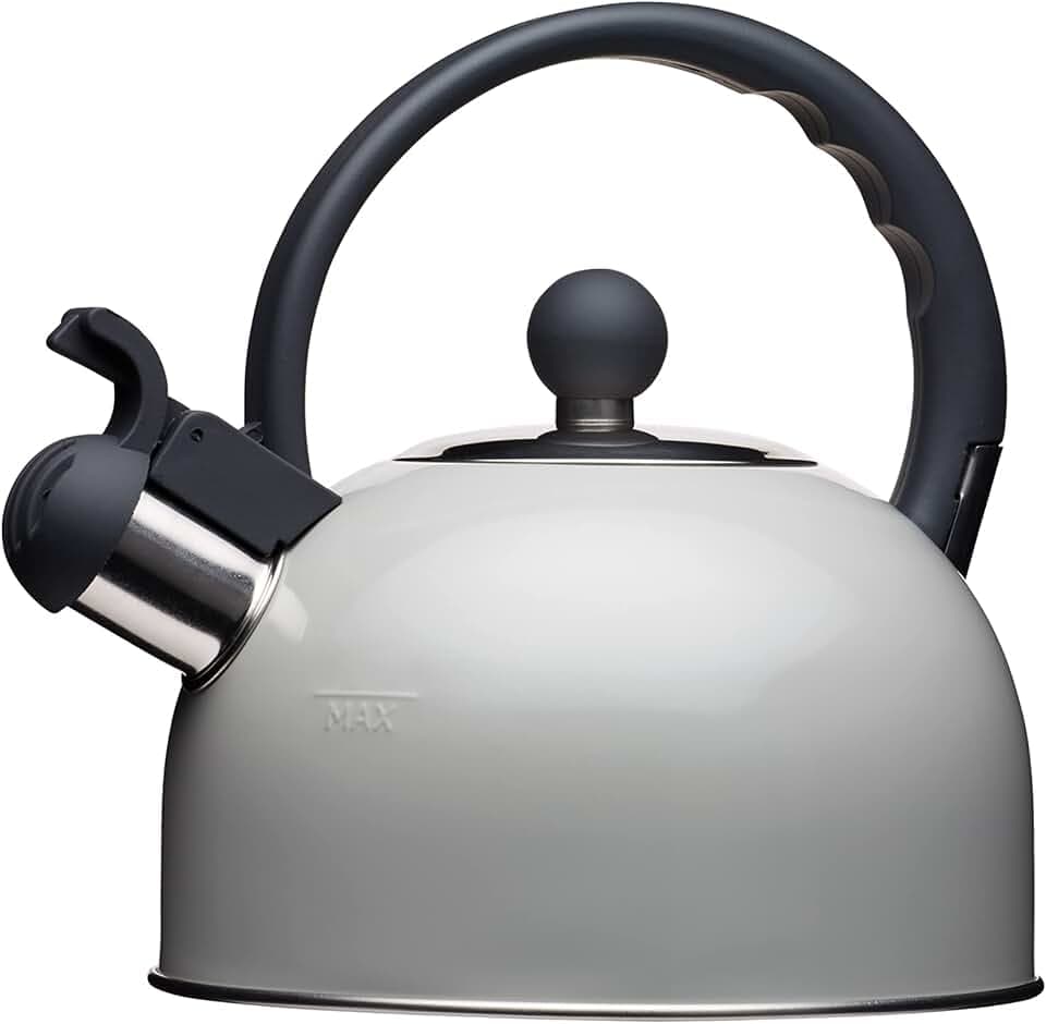 KitchenCraft Living Nostalgia Pfeifenwasserkocher, für Induktionskochfeld, Metall, 1.3L, French Grey