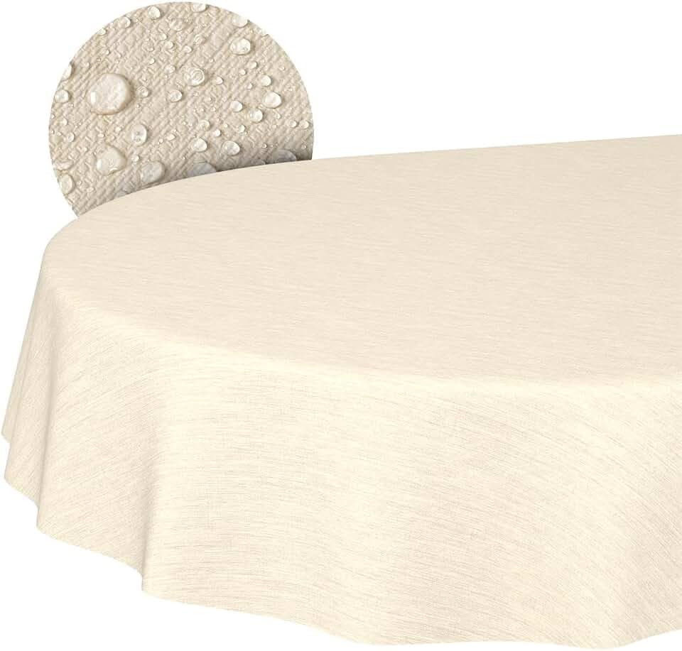 ANRO Wachstuchtischdecke Creme Oval 180x140 cm Schnittkante
