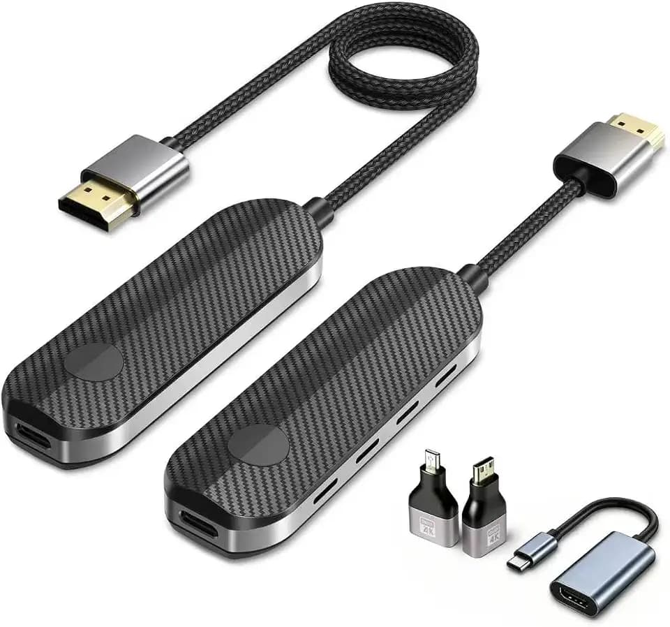 lulaven iShare Pro Wireless HDMI Transmitter and Receiver Kit, 328ft Plug & Play for Laptop PC MacBook iPhone 15/16/17, Includes USB-C + Micro + Mini HDMI Adapters, 1080P 60Hz Zero-Lag, No WiFi Needed