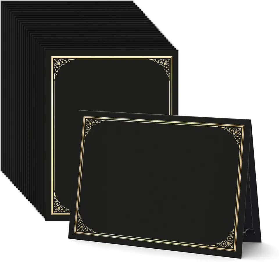 Black Certificate Holders (50 Packs), Diploma Covers Gold Foil Border