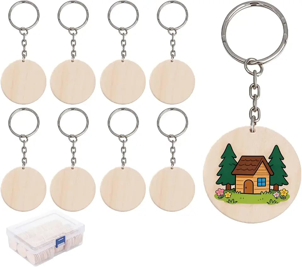 ilauke 100 Stück Schlüsselanhänger Holz Rohlin, Holzscheiben Holzplättchen