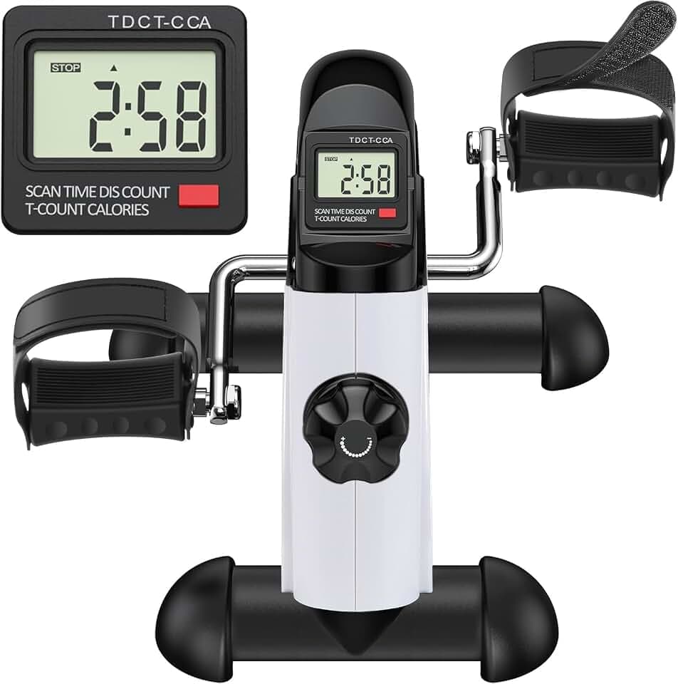 TABEKE Under Desk Bike Pedal Exerciser - Mini Exercise Bike for Arm/Leg Exercise, Pedal Exerciser for Seniors with LCD Display 26514(White)
