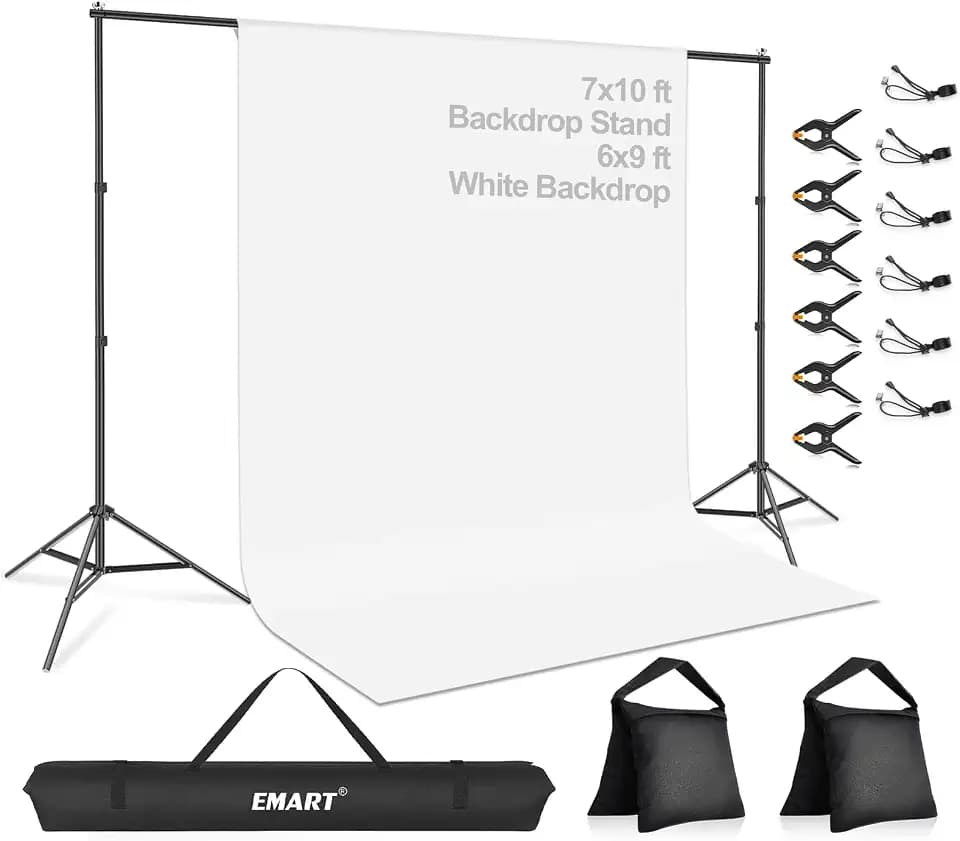 EMART 7x10 FT Photo Backdrop Stand Kit with 6x9FT White Backdrop, Studio