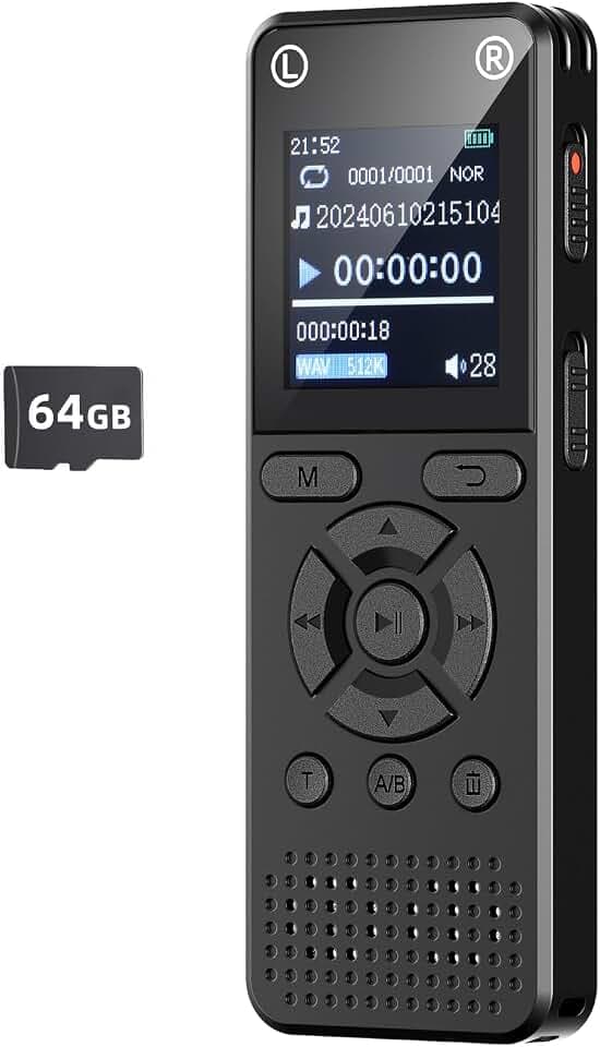 64GB Digital Voice Recorder with Playback：Voice Activated Recorder for Lectures Meetings Interviews - Holyask Dictaphone Recording Device Tape Recorder Portable Mini, Audio Recorder with USB, MP3