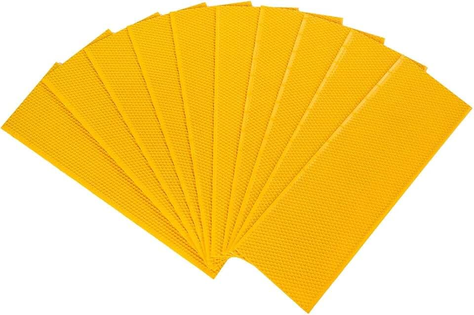 BeeCastle 10pcs Yellow Beehive Frame Beeswax Coated Foundation Sheet,Waxed Foundation Sheets, 5-5/8-Inch Medium Foundation for Beehive Medium Frames