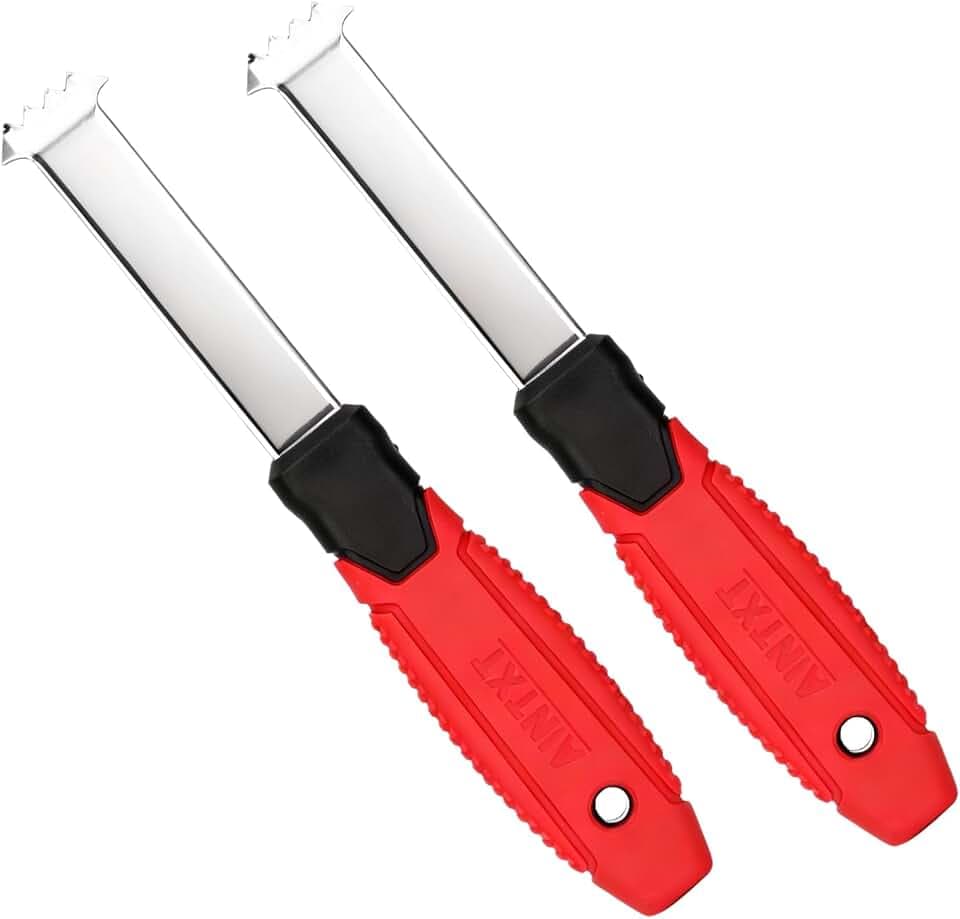 Paver Removal Tool with Anti-Slip Grip Handle & Dual-Height Scraper - Heavy Duty Steel Paver Lifter & Puller for Brick, Block, Patio & Driveway - 6-Tooth Grip Landscaping Tool 2pcs (Red)