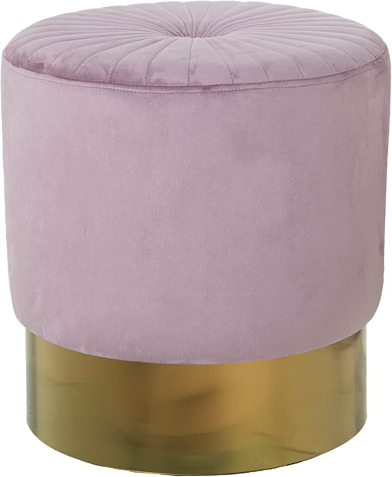 PUF TERCIOPELO ROSA C/BANDA ACERO DORADO 12CM °40X43CM, POLI╔STER/DM+PINO