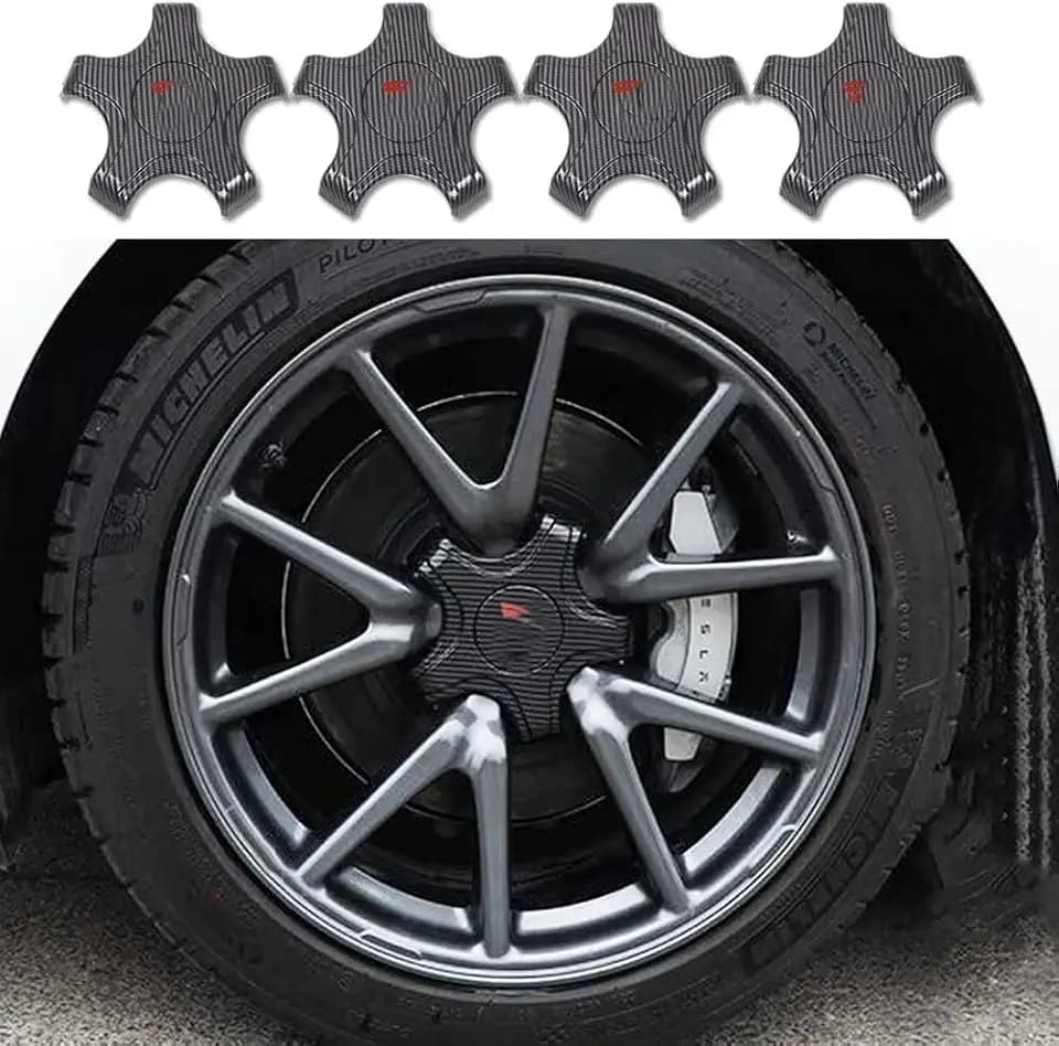 ATAIRSOFT 4PCS Aero Wheels Cap Kits Hubcaps Cover Wheel Center Cap Kits Compatible for Tesla Model 3 Original 18 inch Rims Accessories (Carbon Fiber with Red T Logo)