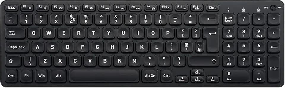 Perixx PERIBOARD-733 Kabellose USB-Tastatur mit Hintergrundbeleuchtung, X-Typ-Scherentasten, große Druckbuchstaben, weiße Hintergrundbeleuchtung, schwarz, UK Englisch