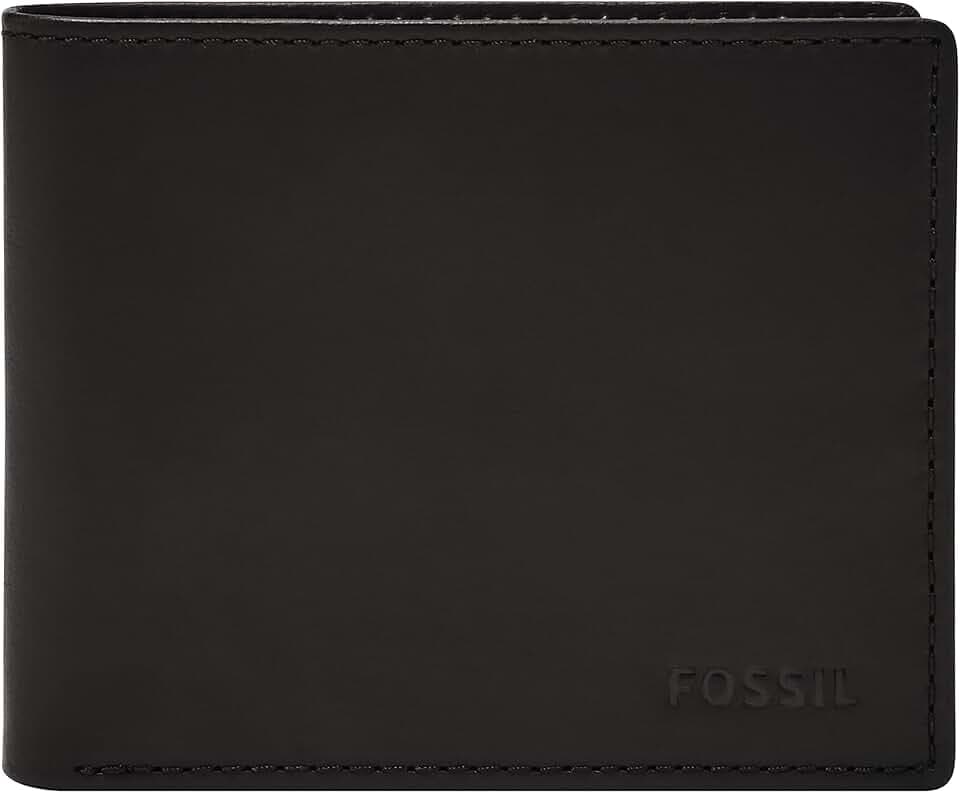 Fossil Men's Wallet, Derrick Leather RFID-Blocking Wallet, Bifold with Flip ID, Black