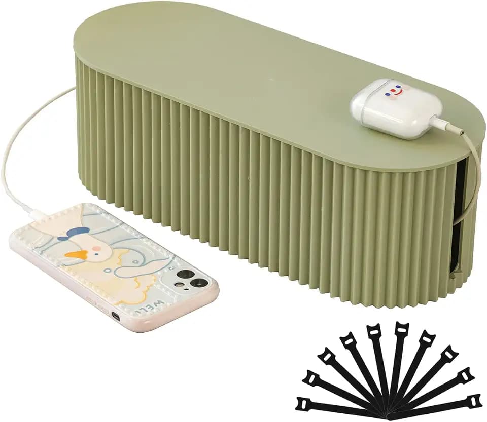 FABROK Cable Management Box, Cord Organizer Box, Small, Green