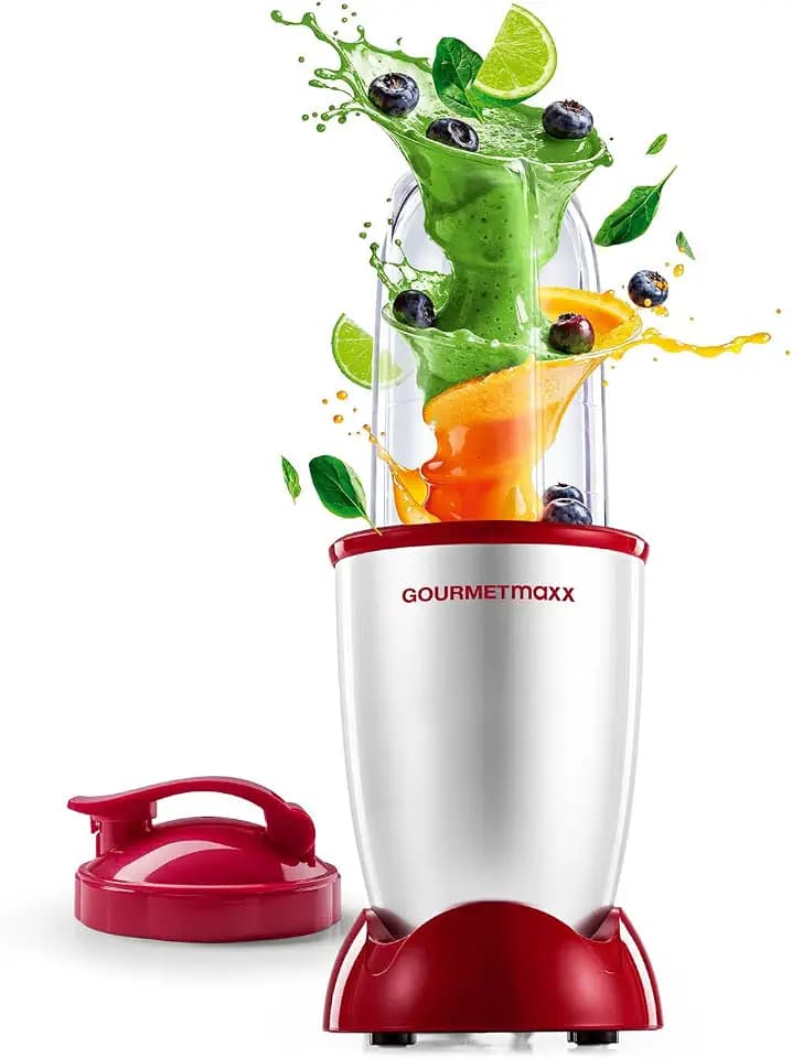 GOURMETmaxx Mixer Mr. Magic 4-tlg. | Smoothie Maker mit 400W Powerbase | inkl. Kreuzklingenaufsatz, 500ml Becher & To Go Deckel | Kompakter Standmixer für Shakes & mehr