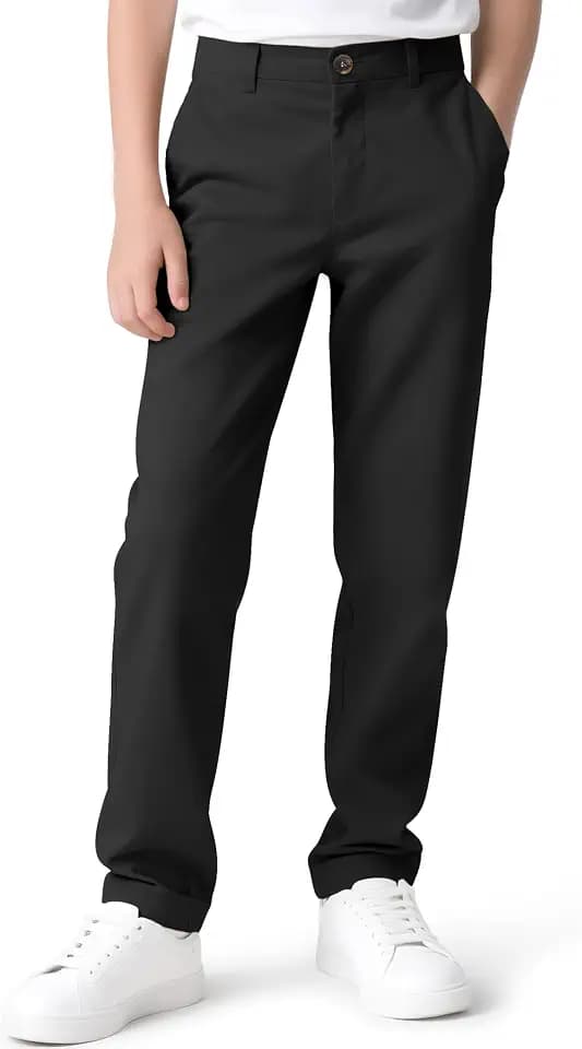 KEREDA Boys Flat Front Dress Pants School Uniform Pants with Zip Button