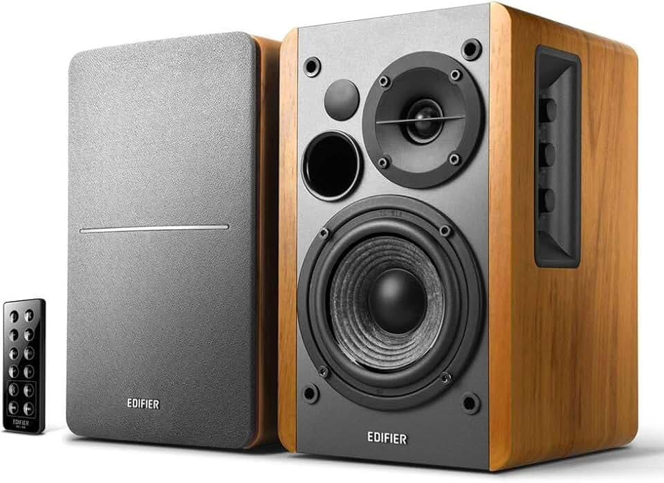 Edifier Studio R1280DB - 2.0 Bluetooth-Lautsprechersystem (42 Watt), Regallautsprecher mit Infrarot-Fernbedienung in Holzfarbe