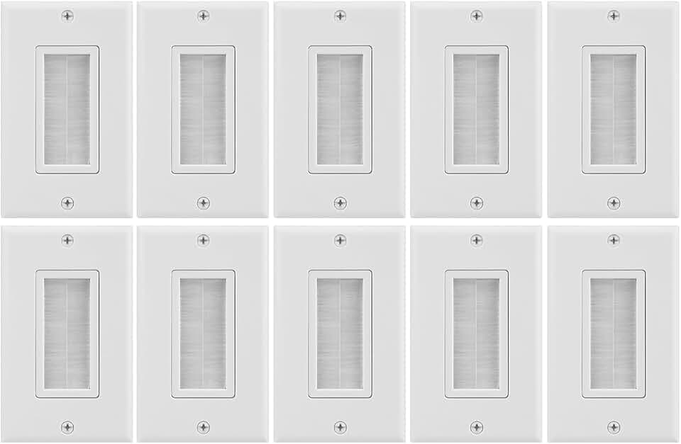 Fosmon 1-Gang Brush Style Passthrough Low Voltage Wall Plate - 10 Pack