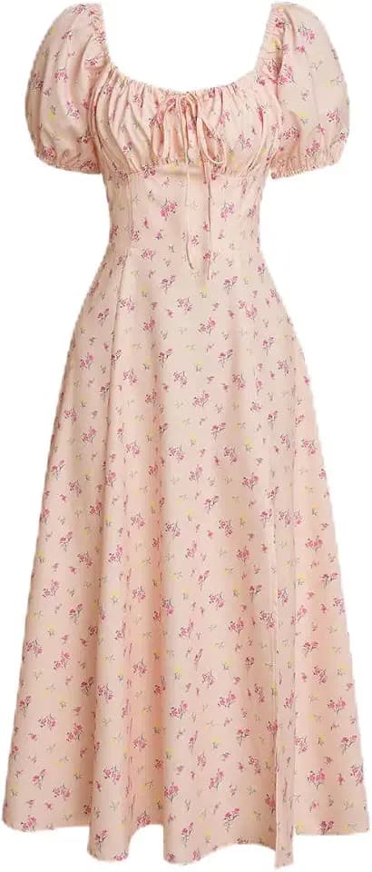 RIHOAS Womens Square Neck Vintage Short Sleeve Midi Dress
