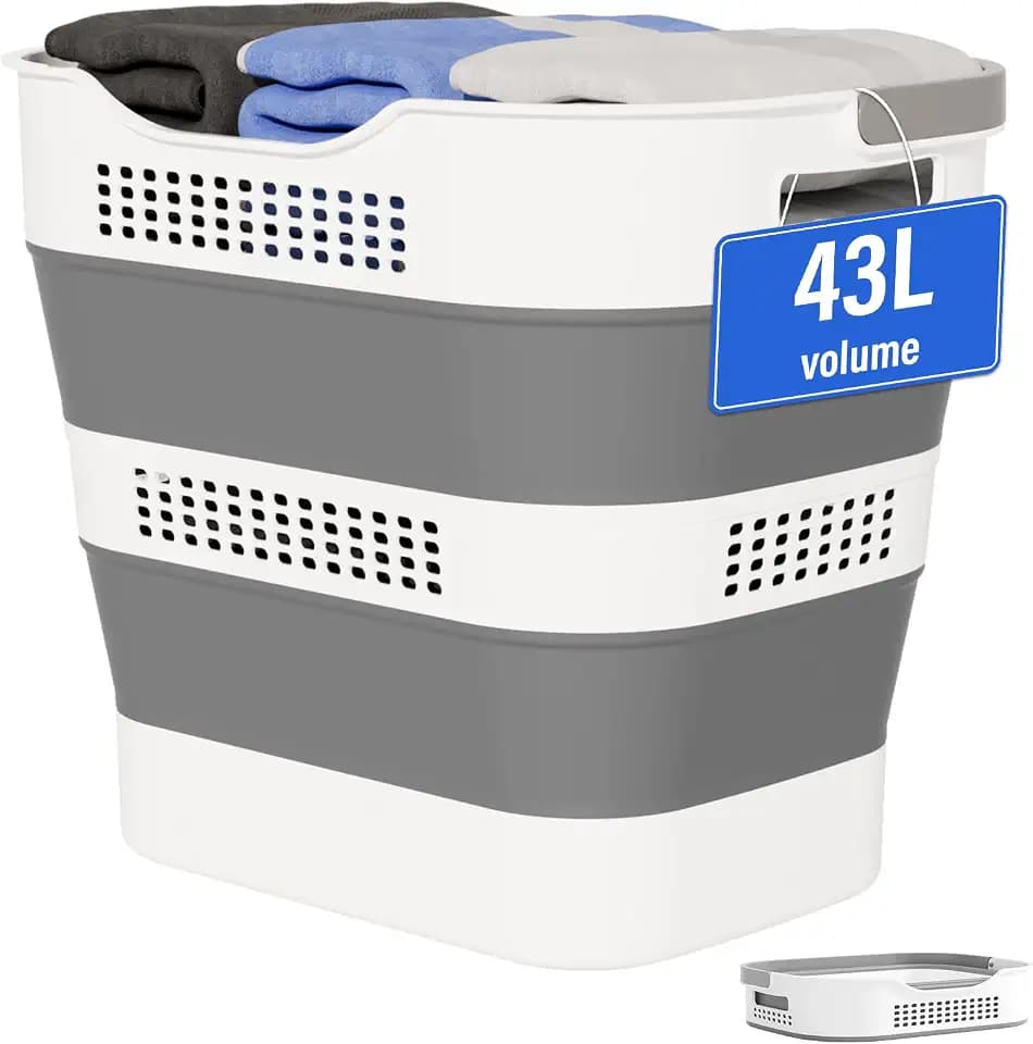OOAMBB 43L(11.5Gallon) Collapsible Plastic Laundry Basket (Grey,1 Pack)