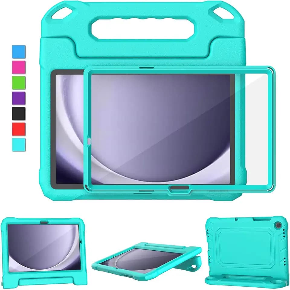 Kids Case for Samsung Galaxy Tab A11 Plus 2025 / A9 Plus 2023 11" Tablet, Durable Shockproof Handle Stand Protective Cover with Screen Protector for Galaxy Tab A11+/A9+ 11 Inch, Cyan