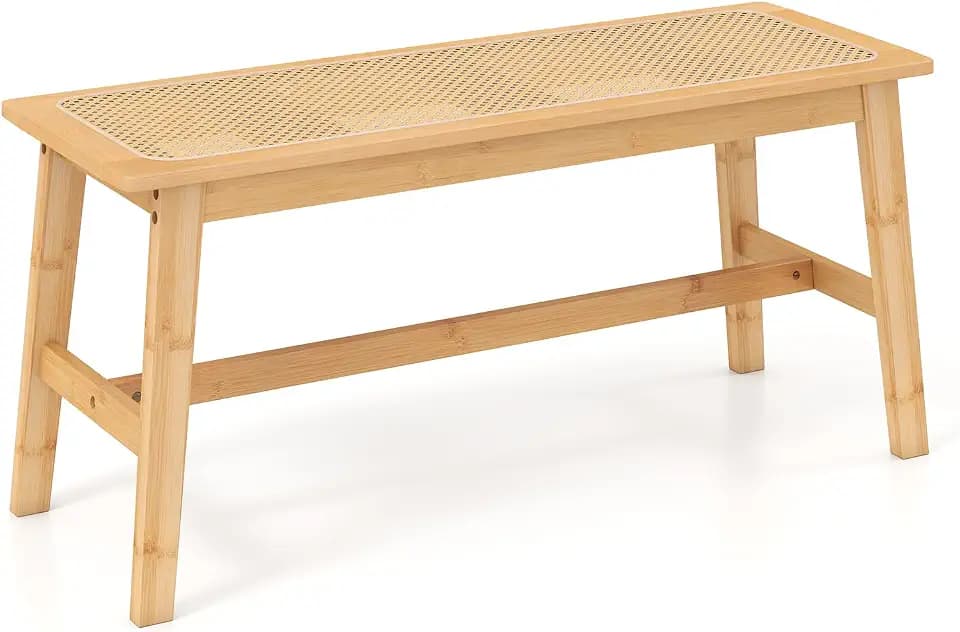 FANTASK Esszimmerbank aus Bambus, Sitzbank ohne Lehne mit handgewebtem Rattansitz, Küchenbank bis 300 kg, Essbank für Flur, Küche, Esszimmer & Schlafzimmer, 100 x 35 x 45 cm