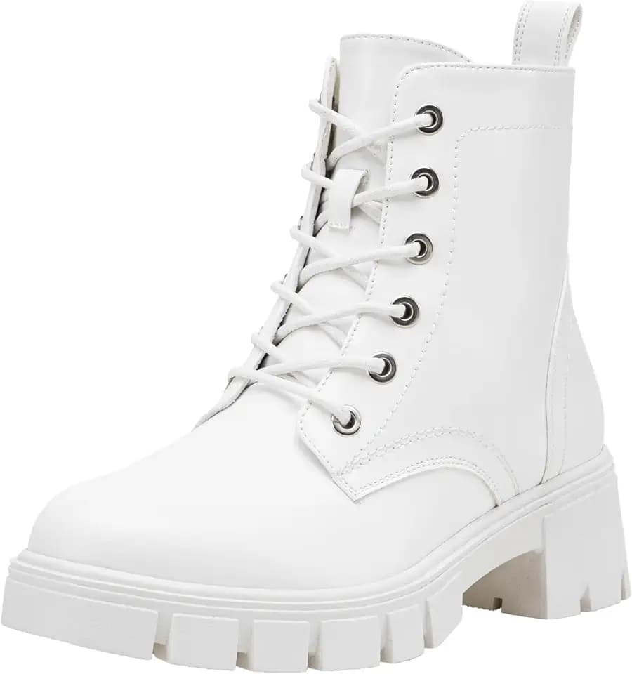 Vepose Women's Lace-Up Combat Ankle Boots with Chunky Platform Heel