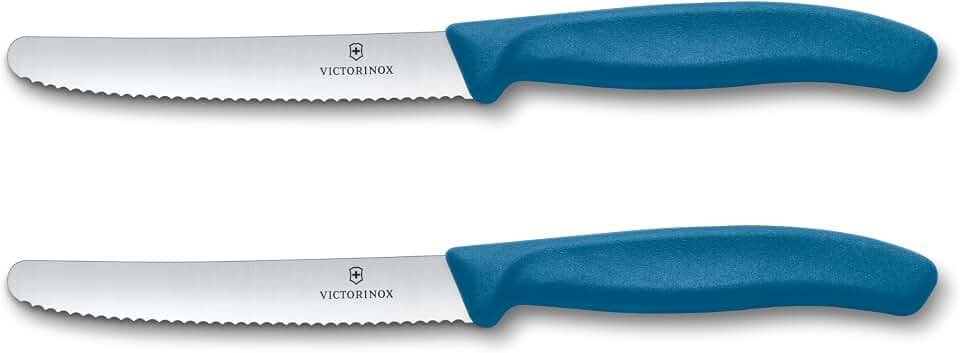 Victorinox Swiss Classic Brötchenmesser 2er Set, 11 cm Wellenschliff, Blau