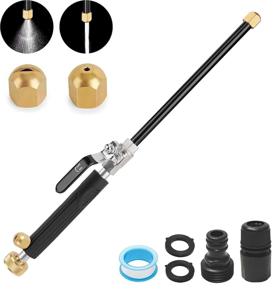 Jet Nozzle for Garden Hose, Metal Power Washer Wand with 2 Brass Nozzles, High Pressure Washer with Quick Connect Adapter for Car Wash, Patio, Window and Garden Watering（Black）