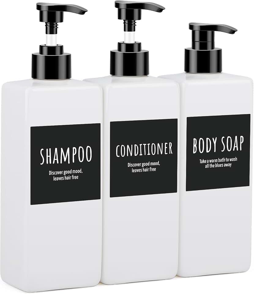 Segbeauty Seifenspender Weiß, 3 Stück Pumpflasche 500ml, Seifenspender Kunststoff, Shampoo Spender mit Wasserdichtes Etiketten, Duschgel Spender Nachfüllbar