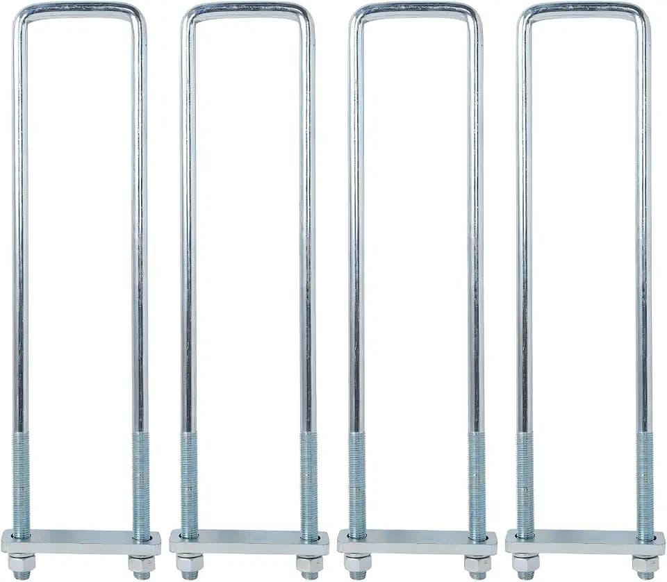 4Pack 3.5" X 20" Square Bend U-Bolt Kit, Heavy Duty Steel 5/8 Inch Diameter, 4 Complete Sets with 1-1/8" x 5-1/2" Tie Bars