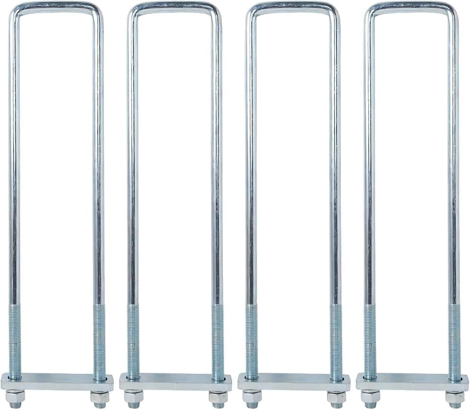 4Pack 3.5" X 8" Square Bend U-Bolt Kit, Heavy Duty Steel 5/8 Inch Diameter, 4 Complete Sets with 1-1/8" x 5-1/2" Tie Bars for Truck Chassis.