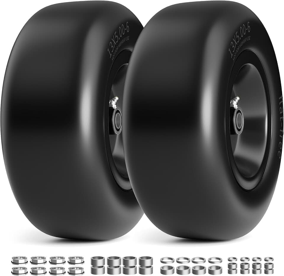 RONPOW 13x5.00-6 Flat Free Lawn Mower Tires and Wheel, for Zero Turn Mower