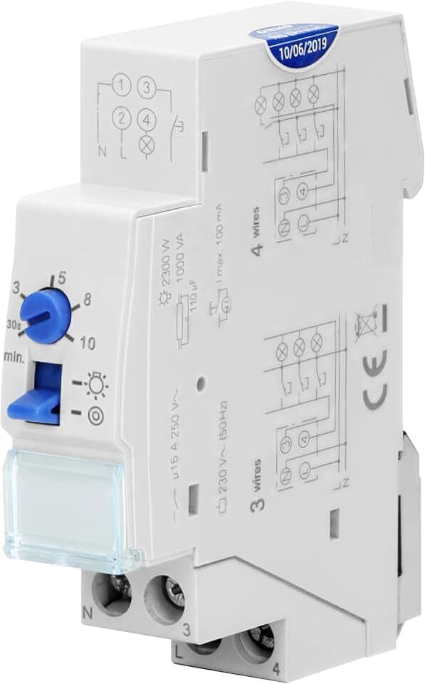 Treppenhausautomat 230V Treppenhaus Zeitschalter DIN-Schiene Installierbarer Treppenhausautomat Hutschiene 3- oder 4-Draht-Installation 1 Modul
