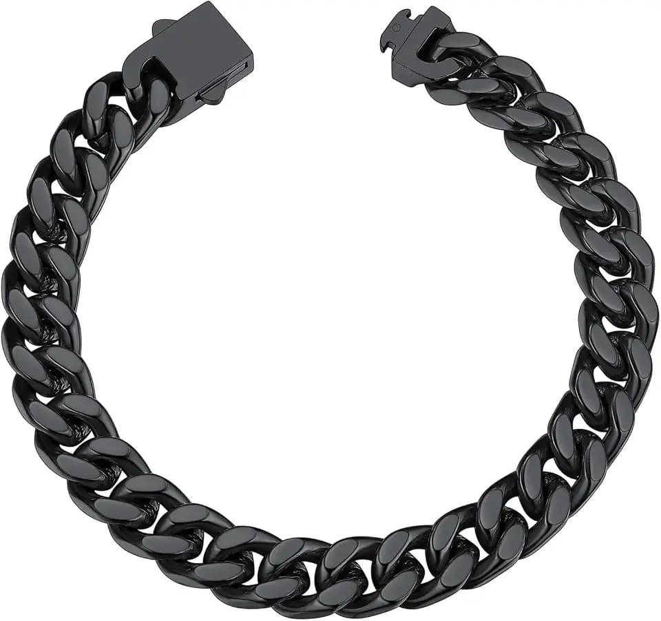 ChainsHouse Stainless Steel Cuban Link Bracelet for Men, 5mm/7mm/9mm/12mm Width, 7.5"/8.3"/9" Length, Black/18K Gold Plated Chain Wrist Bracelets for Men, with Gift Box
