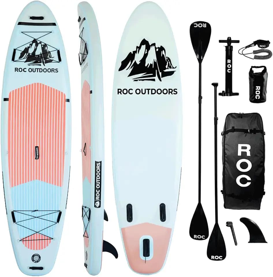 Roc Inflatable Stand Up Paddle Board 10' 6" with Premium SUP Paddle Board Accessories, Wide Stable Design, Non-Slip Comfort Deck for Youth & Adults (Cloud)