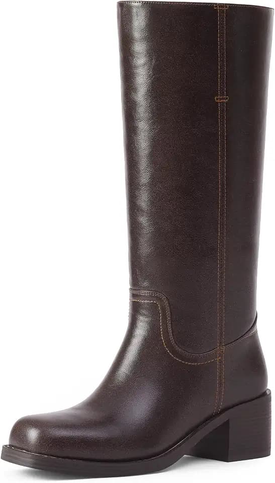 Adolilove Mid Calf Boots for Women Chunky Block Low Heel Square Toe Comfortable Casual Trendy Stylish Boots