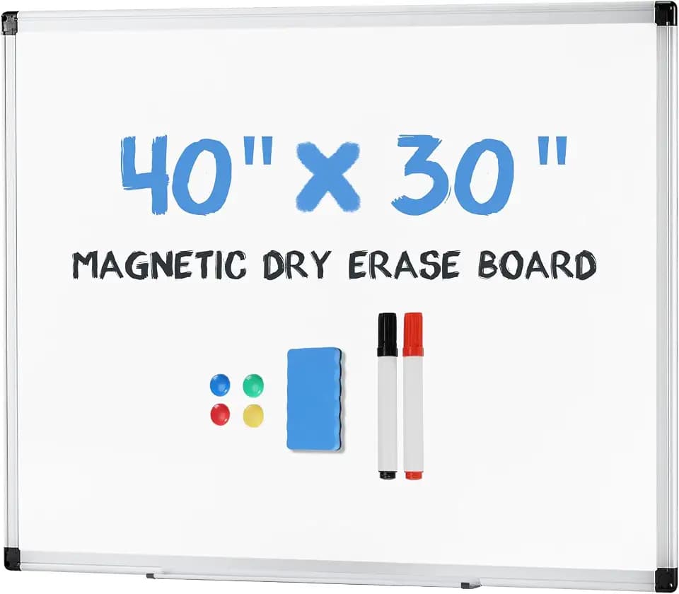 OLIXIS 30" x 40" Magnetic White Board, Dry Erase Board for Wall, Whiteboard with 1 Dry Eraser & 2 Multicolor Markers & 4 Magnetic Pins, Aluminium Frame for Home, School, Office, White
