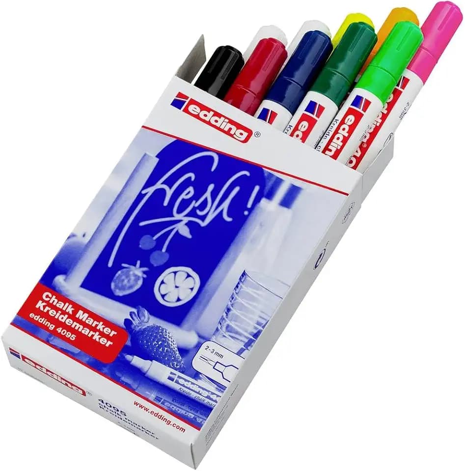 edding 4095 Kreidemarker - bunte Farben - 10 Kreidestifte - Rundspitze 2-3 mm - Kreidestift für Tafel abwischbar - zum Beschriften von Fenster, Glas, Spiegel - Tafelstift mit deckenden Farben