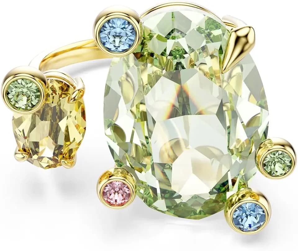 Swarovski Gema open ring, Mixed cuts, Multicolored, Gold-tone finish