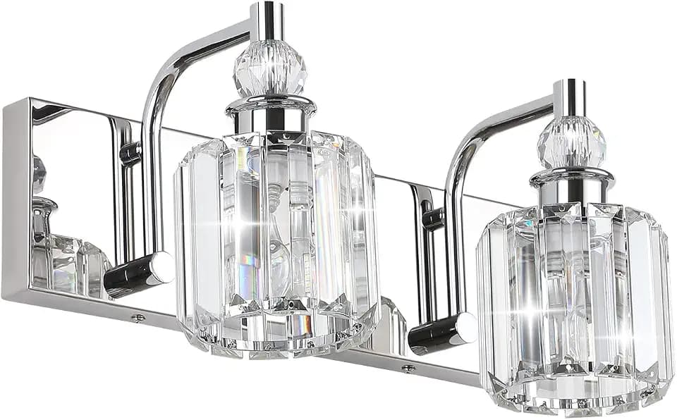 Ralbay Crystal Vanity Lights 2 Lights Modern Crystal Chrome Bathroom Vanity Light for Bathroom Lighting Fixtures Over Mirror