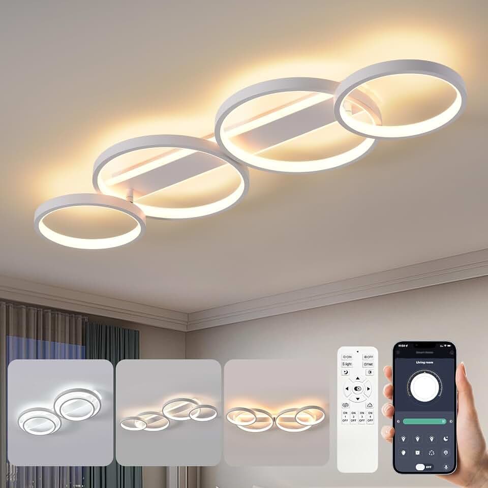 LED Deckenlampe,Dimmbar Deckenleuchte Mit Fernbedienung APP 48W Weiß 86cm