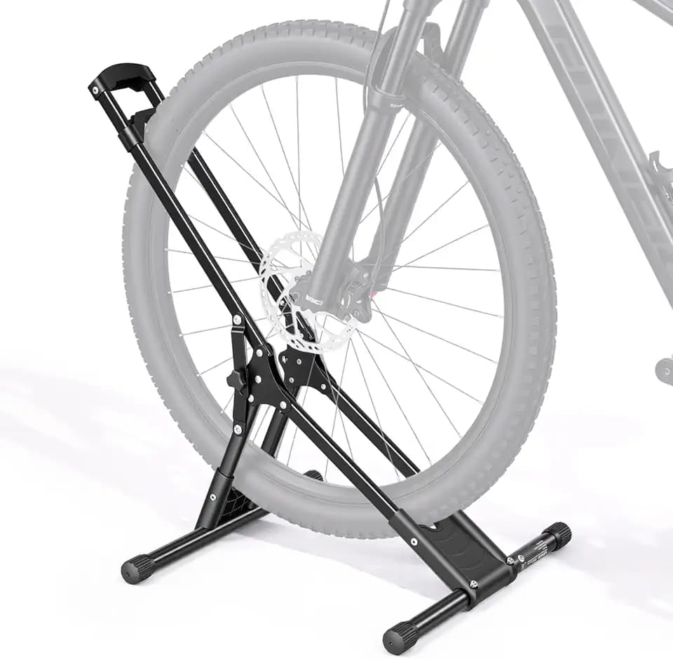 VEVOR Bike Stand, Foldable Freestanding Bike Storage Rack, Carbon Steel Garage Bicycle Floor Stand, Fits 20-29 in Wheel Diameters, Drill-Free Installation, Ideal for Garage, Apartment, Home, Black