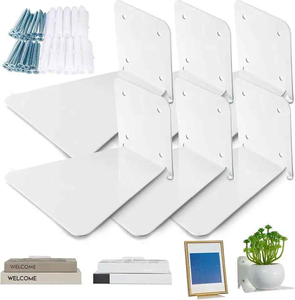 Jetec Schwimmendes Bücherregal, Eisen, schwebende Regale, unsichtbar, Wandmontage, Bücherregal, Mehrzweck-Wandkeilregale für Zuhause, Büro, Klassenzimmer, Bibliothek (6, Weiß)