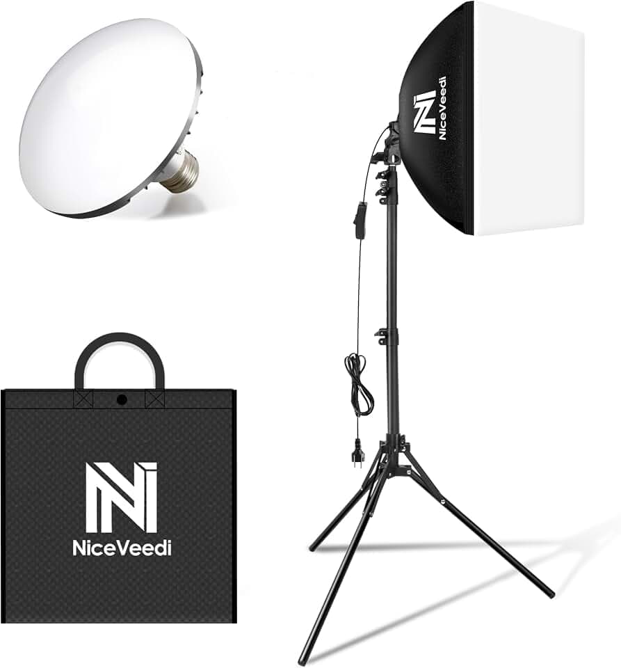 Softbox Fotostudio Set, 40x40cm Softbox LED Litch Set, Mit 50W/5400K Birne,160cm Stativ und Tragetasche, Kontinuierliche Beleuchtung für Photographieren/YouTube/Livestreaming/Kamera-Porträts