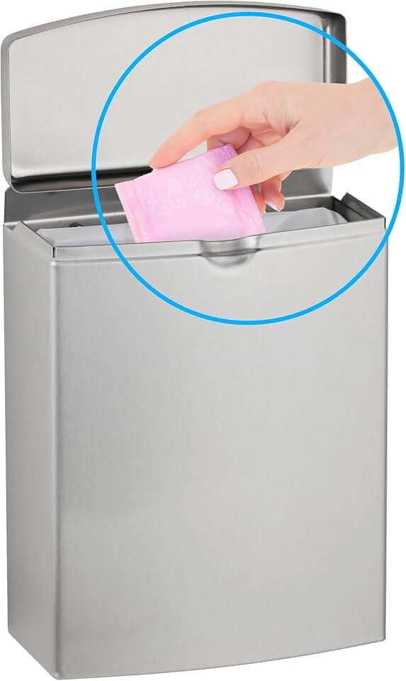 Bobrick 120228 Contura Bathroom Trash Can 270 Stainless Steel Badezimmer-Mülleimer, Satin, Small