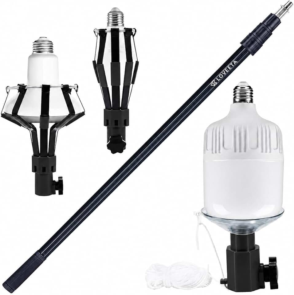 LOVEETA® Gen3 12Ft [18Ft Reach] Extendable Light Bulb Changer Pole for High Ceilings – Telescopic Light Bulb Pole Changer with Bulb Gripper, Chandelier Lights - Jet Black