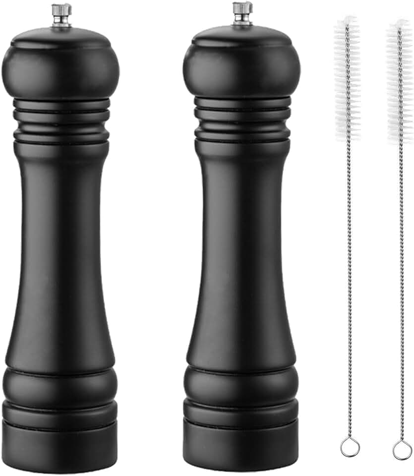 Schwarzes Salz- und Pfeffermühlen-Set, manuelle Pfeffermühle aus Holz, solide mit starken, einstellbaren Keramikmahlwerken, 2-teilig