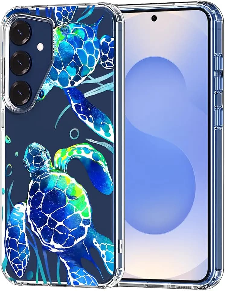 MOSNOVO Case for Samsung Galaxy S25 Plus/Galaxy S24 Plus, [Buffertech 6.6ft Military-Grade Drop Protection] [Anti Peel Off Tech] Clear TPU Bumper Phone Case Cover Design - Sea Turtles
