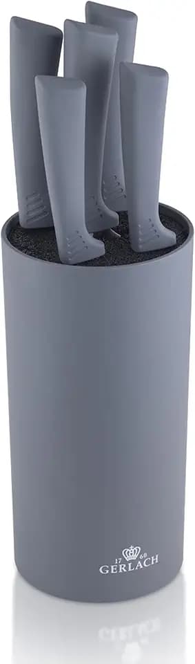 Gerlach Smart Grey Messerblock Messerset Küchenmesserset 5 Messer aus Edelstahl Küchenmesser im Block Kochmesser Brotmesser Gemüsemesser Küche Küchenutensilien Küchenzubehör