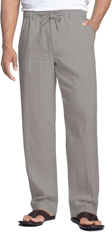 COOFANDY Herren Leinenhose mit Kordelzug Leicht Sommerhose Freizeithose Einfarbig Hose Lang für Männer Strandhose Urlaub Alltag