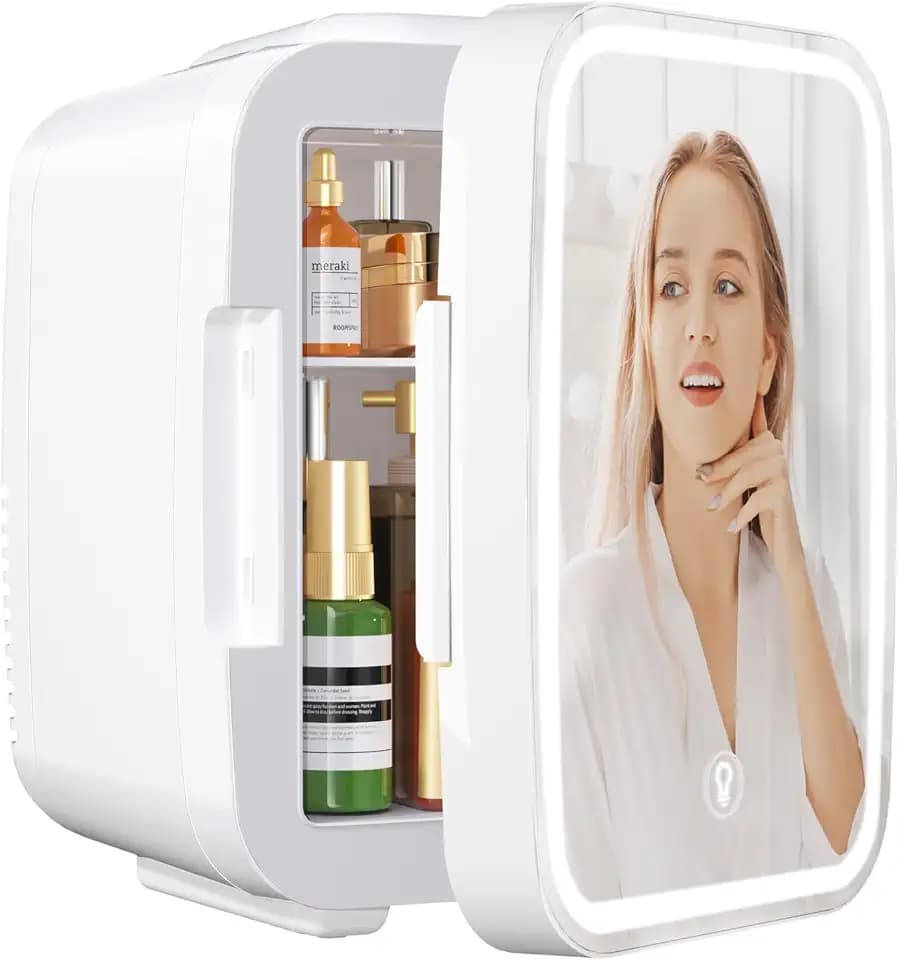 OSTBA 4L Mini Fridge, Skincare Fridge with Dimmable LED Light Mirror