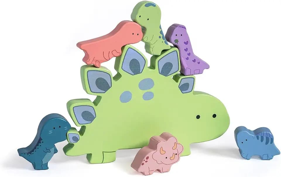 Mary Meyer LittleWood Blocks Wooden Block Set for Toddlers, Preschool Gift for 18+ Months, Fun & Educational Baby Toy, 9 x 8-Inches, Dinosaur